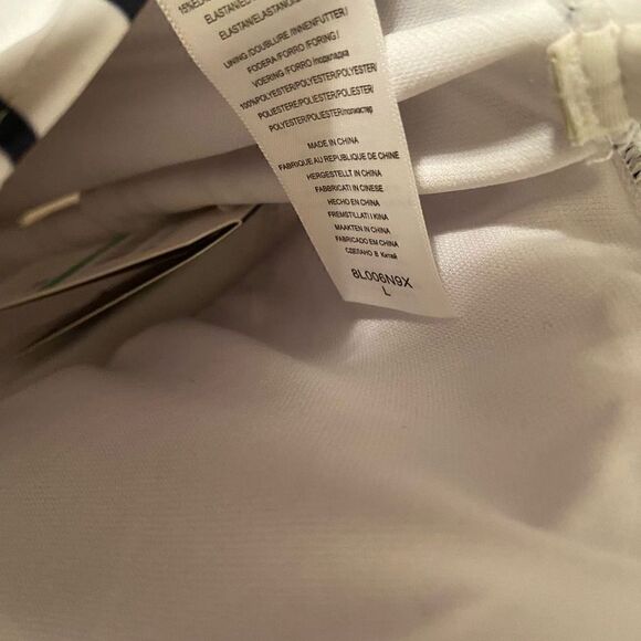 Nautica Slimming White One Piece Swimsuit Black Vertical Stripes Lace Up Large - Picture 4 of 4